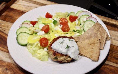 Turkey Burgers with Greek Salad and Tzatziki